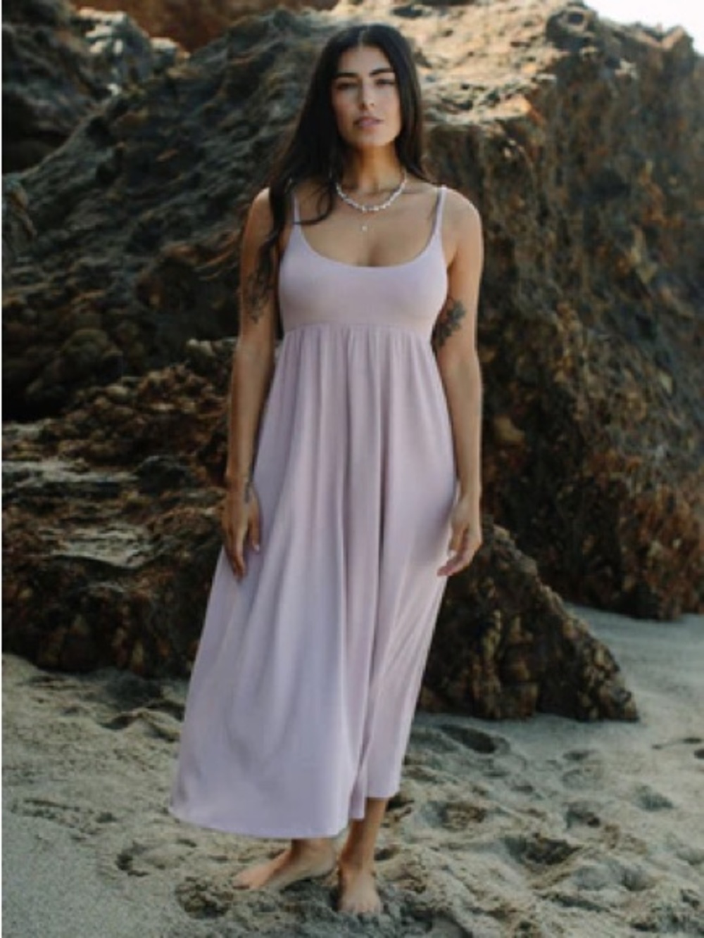 Rachel Pally Rib Bellatrix Modal Maxi Dress in Dusty Pink